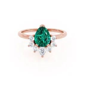 BALLET - Chatham® Pear Emerald & Diamond Half Halo Tiara Ring 18k Rose Gold