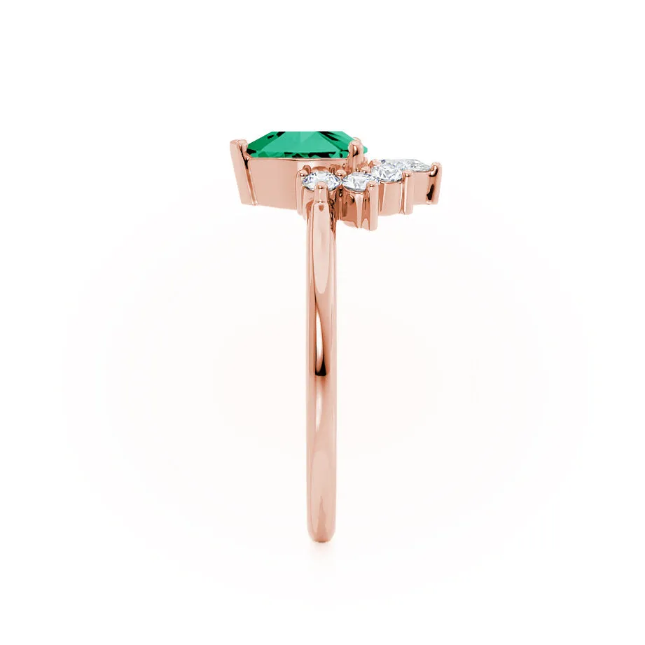 BALLET - Chatham® Pear Emerald & Diamond Half Halo Tiara Ring 18k Rose Gold