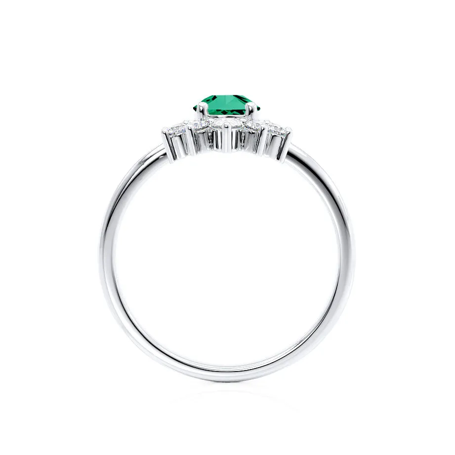 BALLET - Chatham® Pear Emerald & Diamond Half Halo Tiara Ring Platinum 950