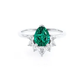 BALLET - Chatham® Pear Emerald & Diamond Half Halo Tiara Ring Platinum 950