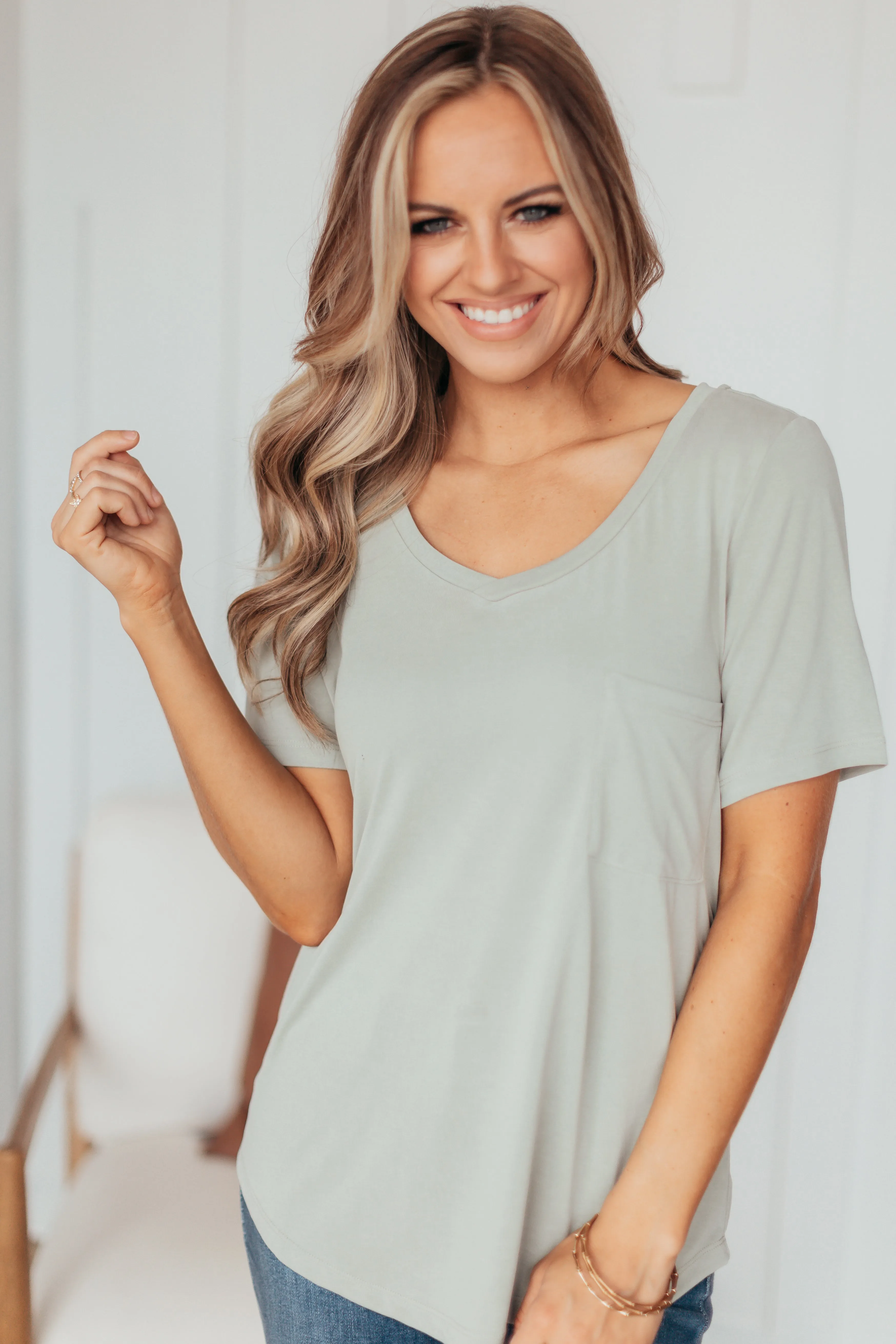 Basic V Neck Pocket Top - 7 Colors