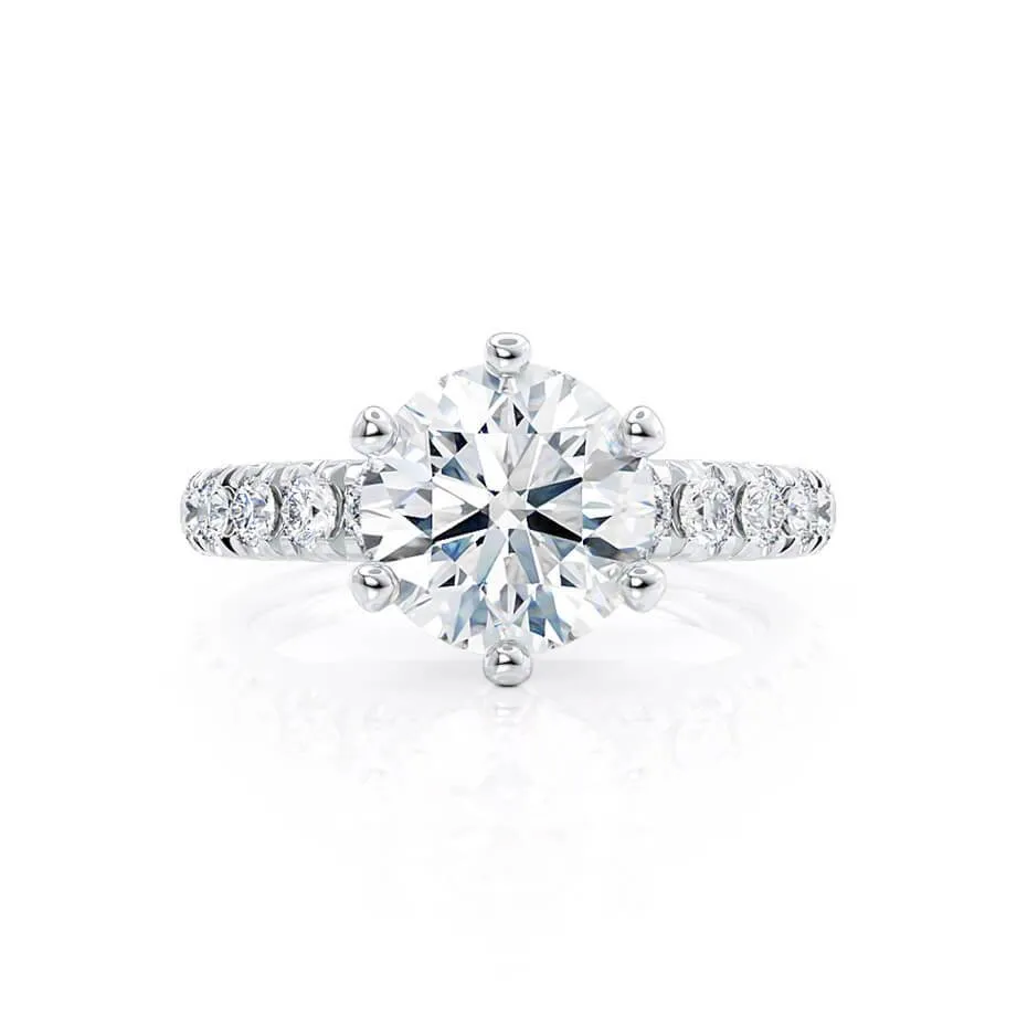 BELLE - Round Lab Diamond 18k White Gold Shoulder Set Ring