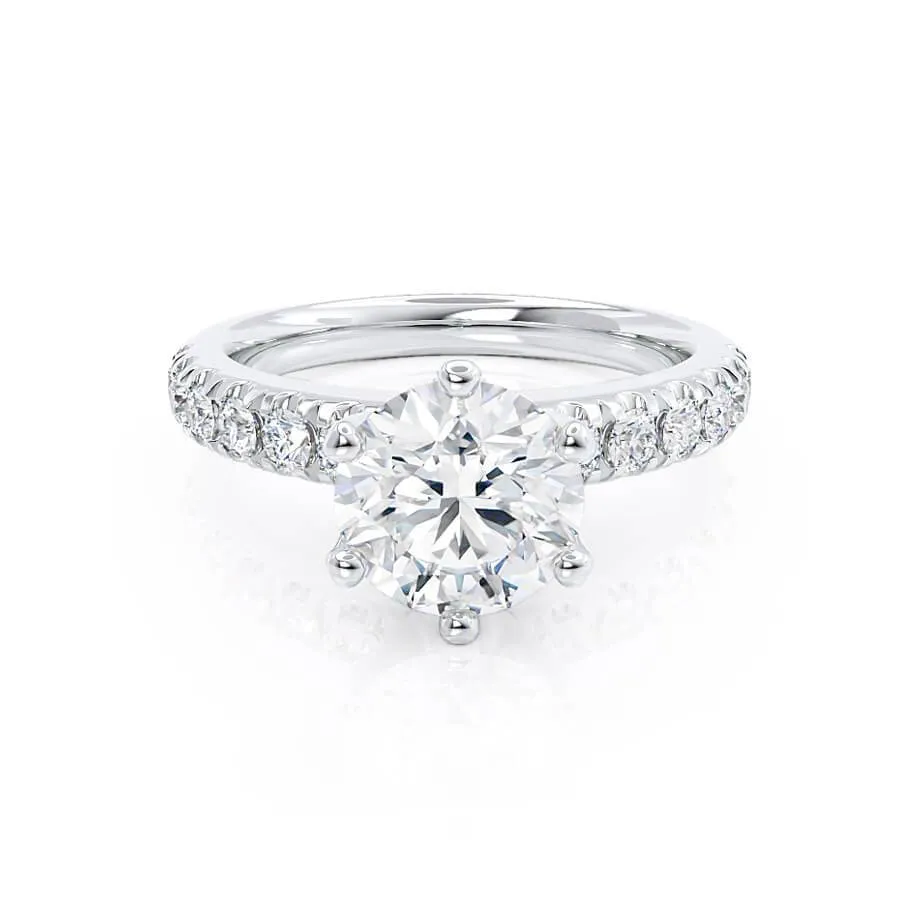 BELLE - Round Lab Diamond 18k White Gold Shoulder Set Ring