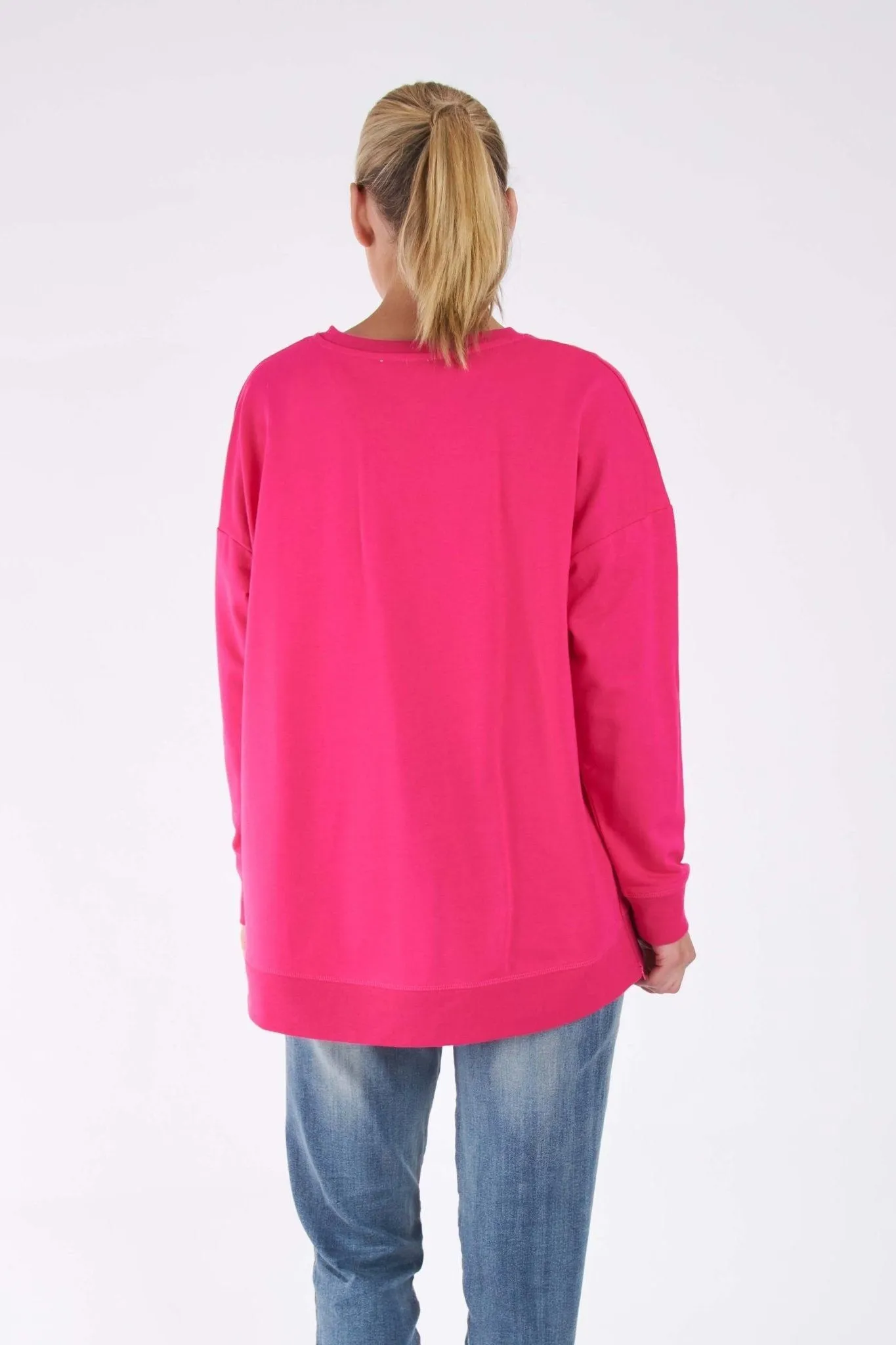 Betty Basics Poppy Sweater in Fuchsia with Love Print