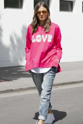 Betty Basics Poppy Sweater in Fuchsia with Love Print