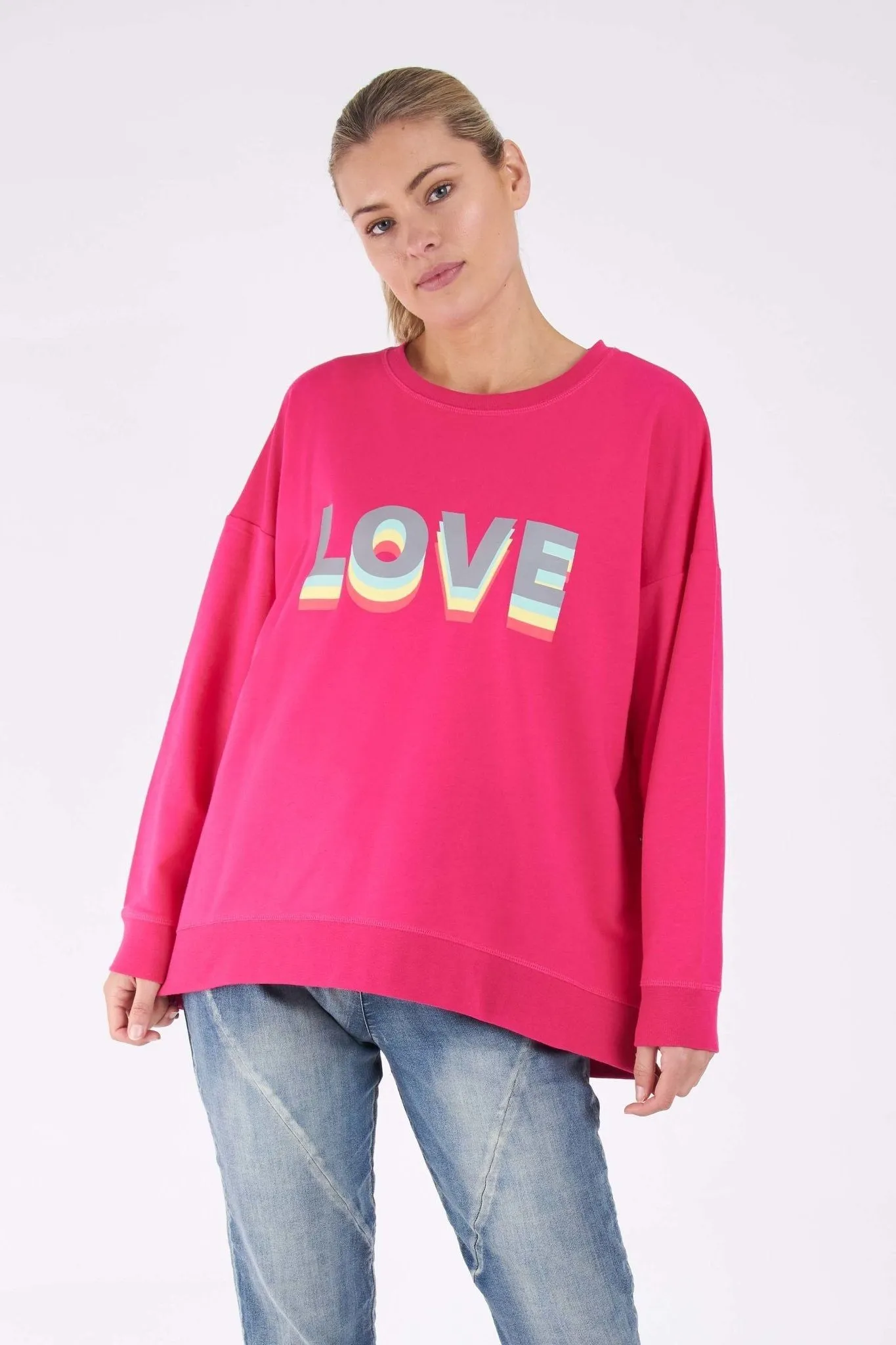 Betty Basics Poppy Sweater in Fuchsia with Love Print