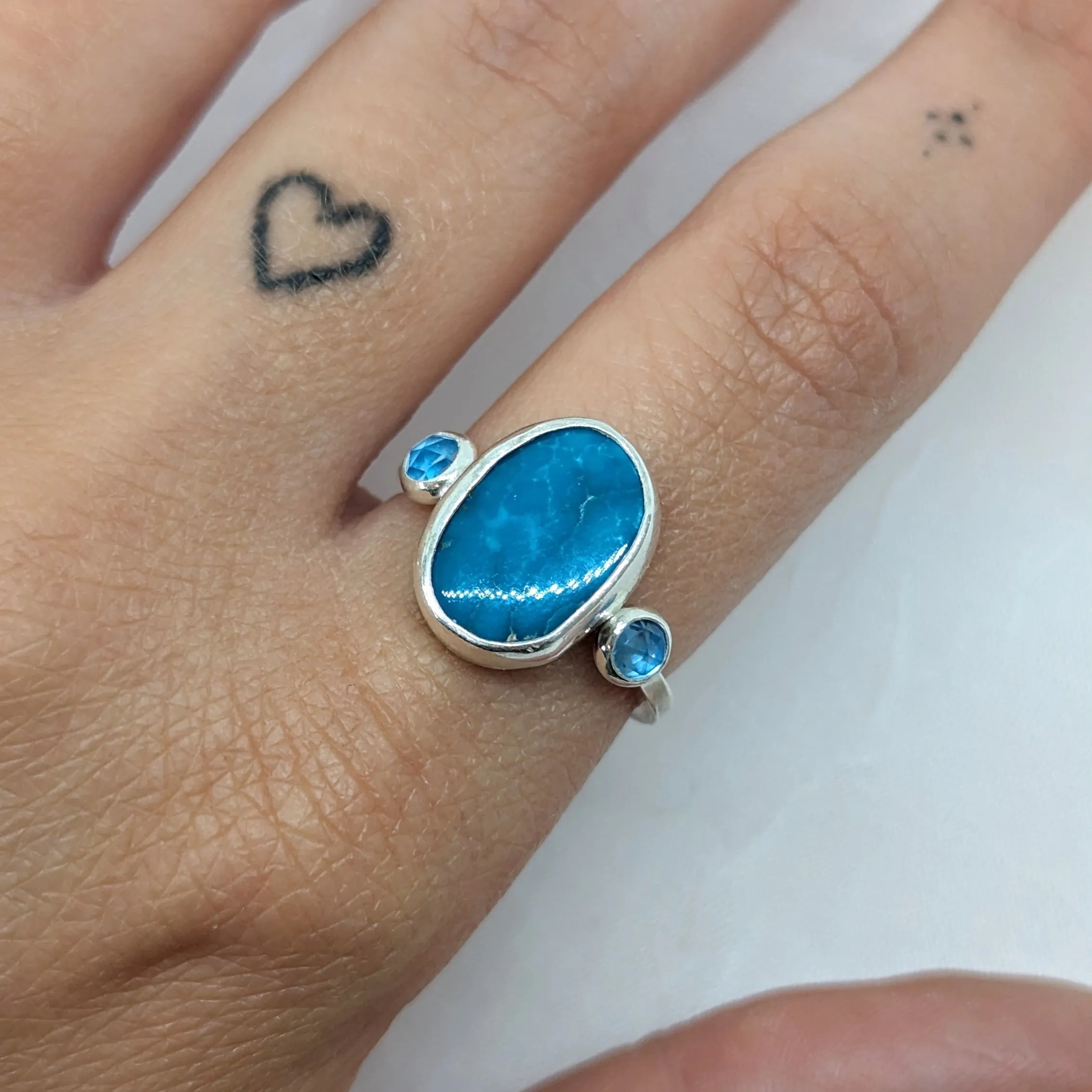 Big Turquoise and Two Swiss Blue Topaz Ring