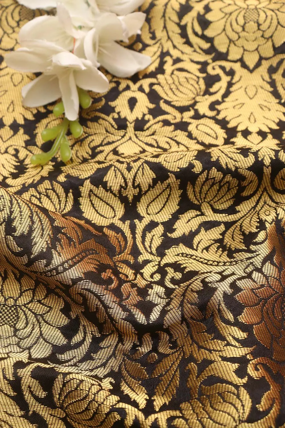 Black Banarasi Silk Brocade Fabric ( 1 Mtr )