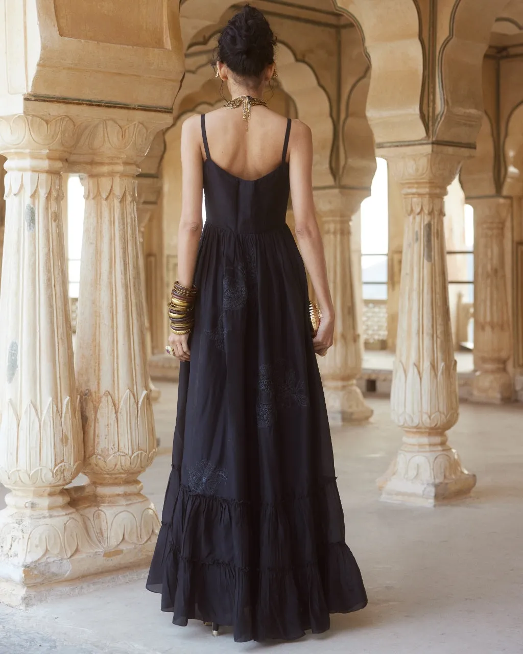 Black Silk Organza Maxi Dress