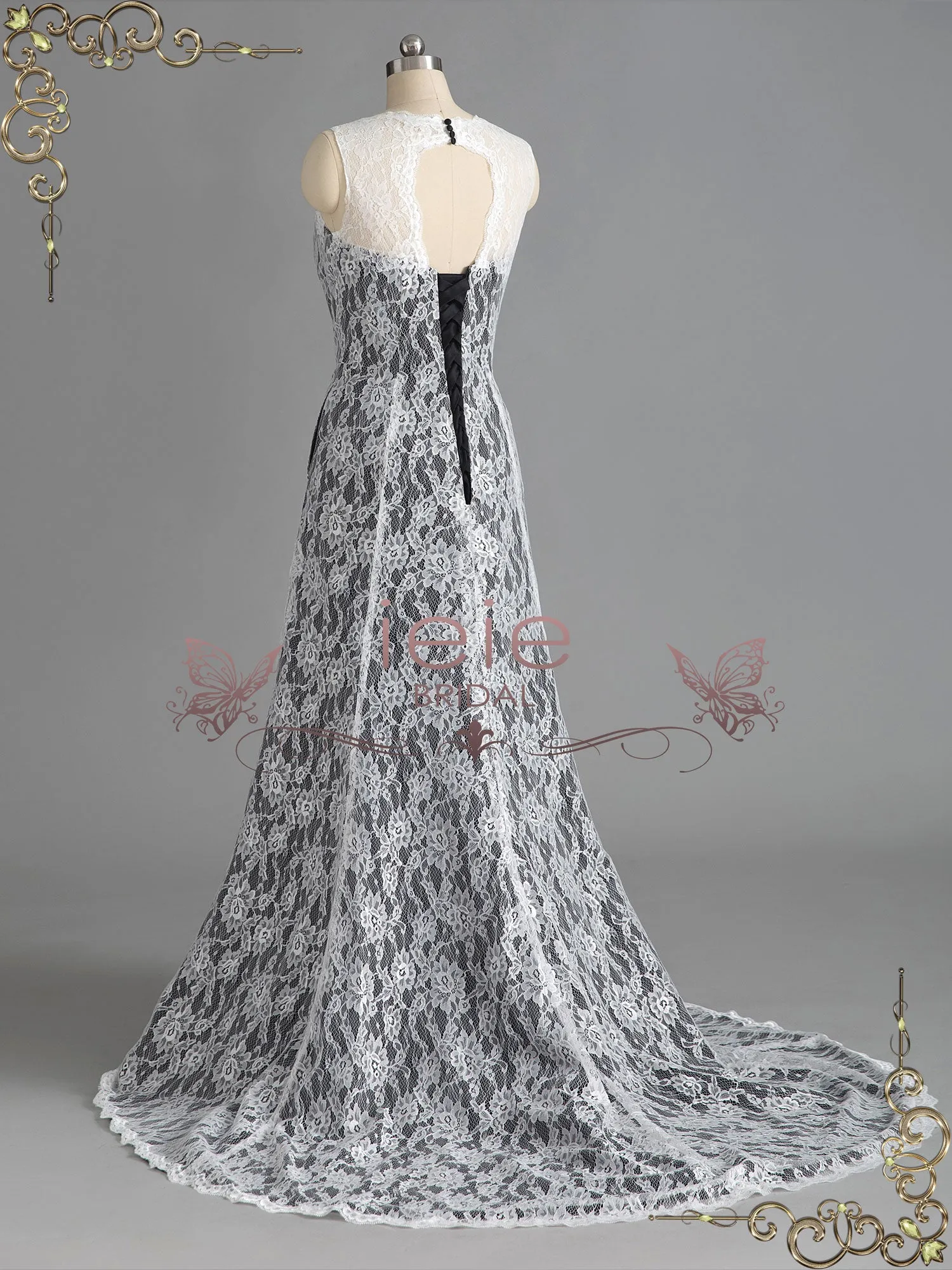 Black Wedding Dress with Ivory Lace LUCY