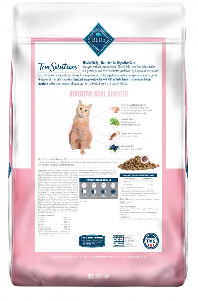 Blue Buffalo True Solutions Blissful Belly Natural Digestive Care Chicken Recipe Adult Dry Cat Food