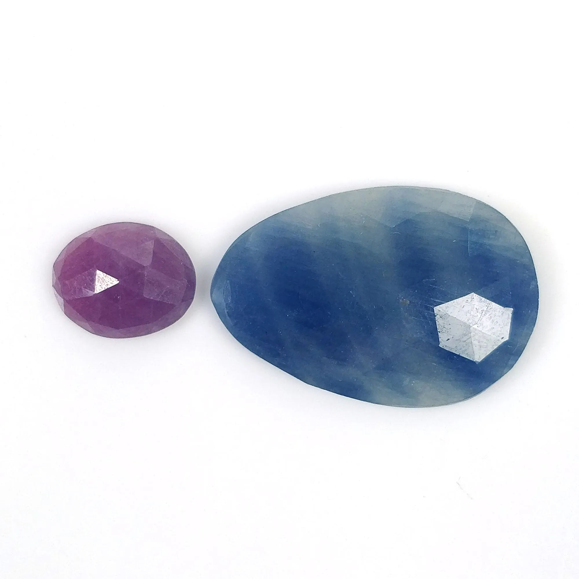 BLUE PINK SAPPHIRE Gemstone Rose Cut : 20.80cts Natural Untreated Sapphire Uneven Oval Shapes 10.5*9mm - 24.5*17mm 2pcs (With Video)