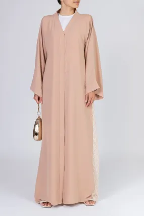 Blush Abaya with Beige Lace