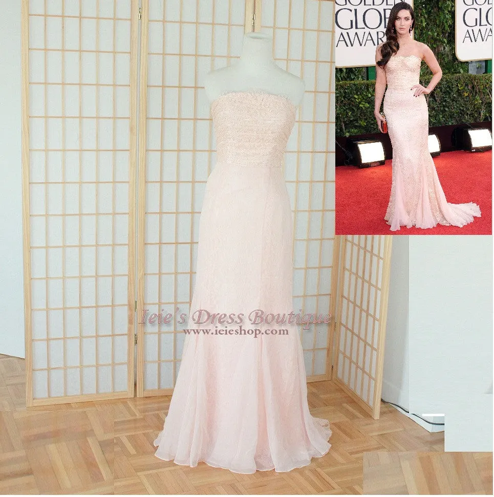 Blush Pink Strapless Formal Prom Evening Dress