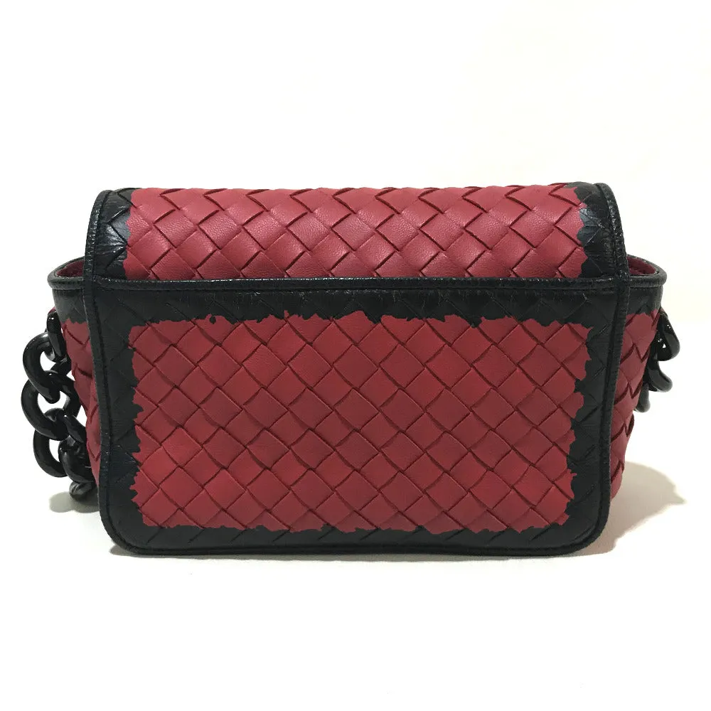 BOTTEGAVENETA Shoulder Bag 339270 lambskin Red x black INTRECCIATO Mini Chain Women Used Authentic