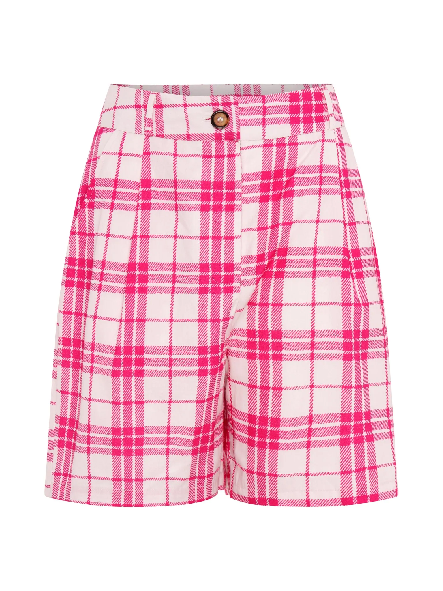 Carlina Pleat Front Check Print Shorts in Pink