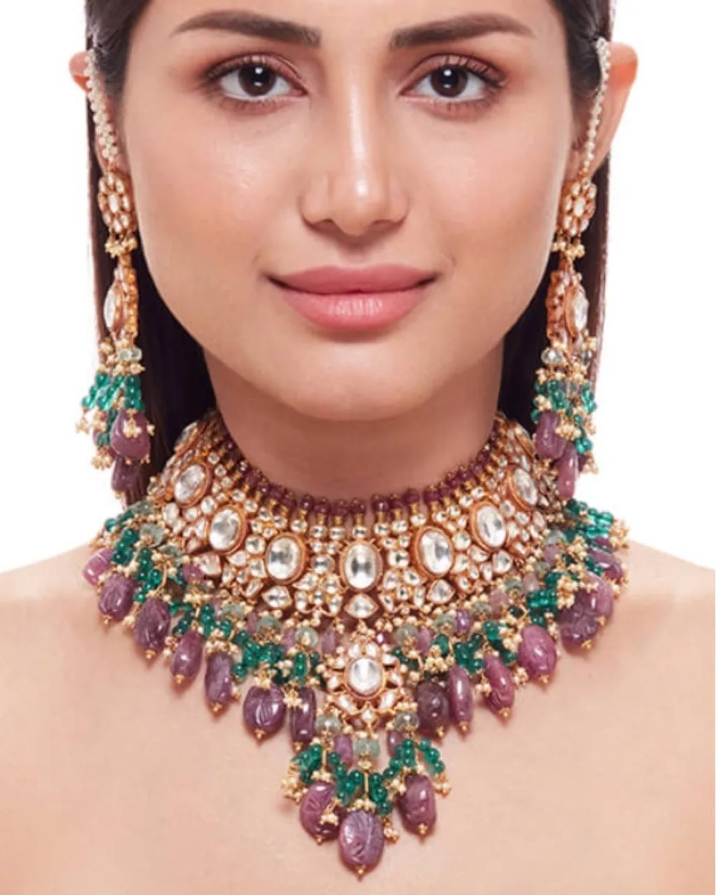 Carved Rubies And Kundan Necklace Set