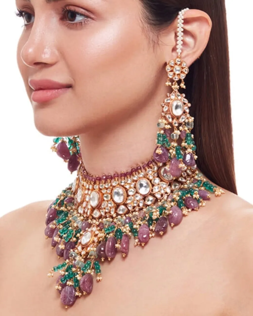 Carved Rubies And Kundan Necklace Set