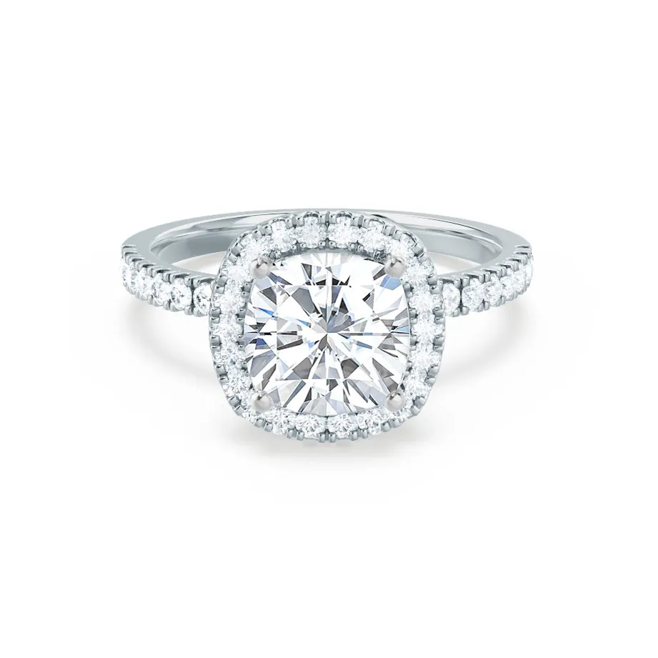 CASEADA - Cushion Moissanite & Diamond 18k White Gold Halo Ring