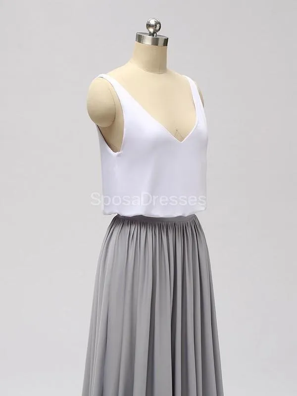 Casual Cheap Floor Length White And Grey Cheap Bridesmaid Dresses Online, WG601