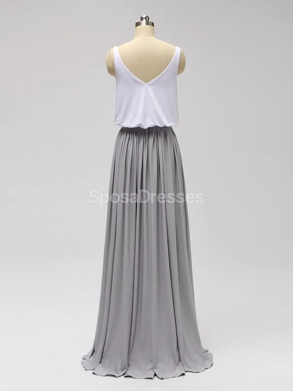 Casual Cheap Floor Length White And Grey Cheap Bridesmaid Dresses Online, WG601