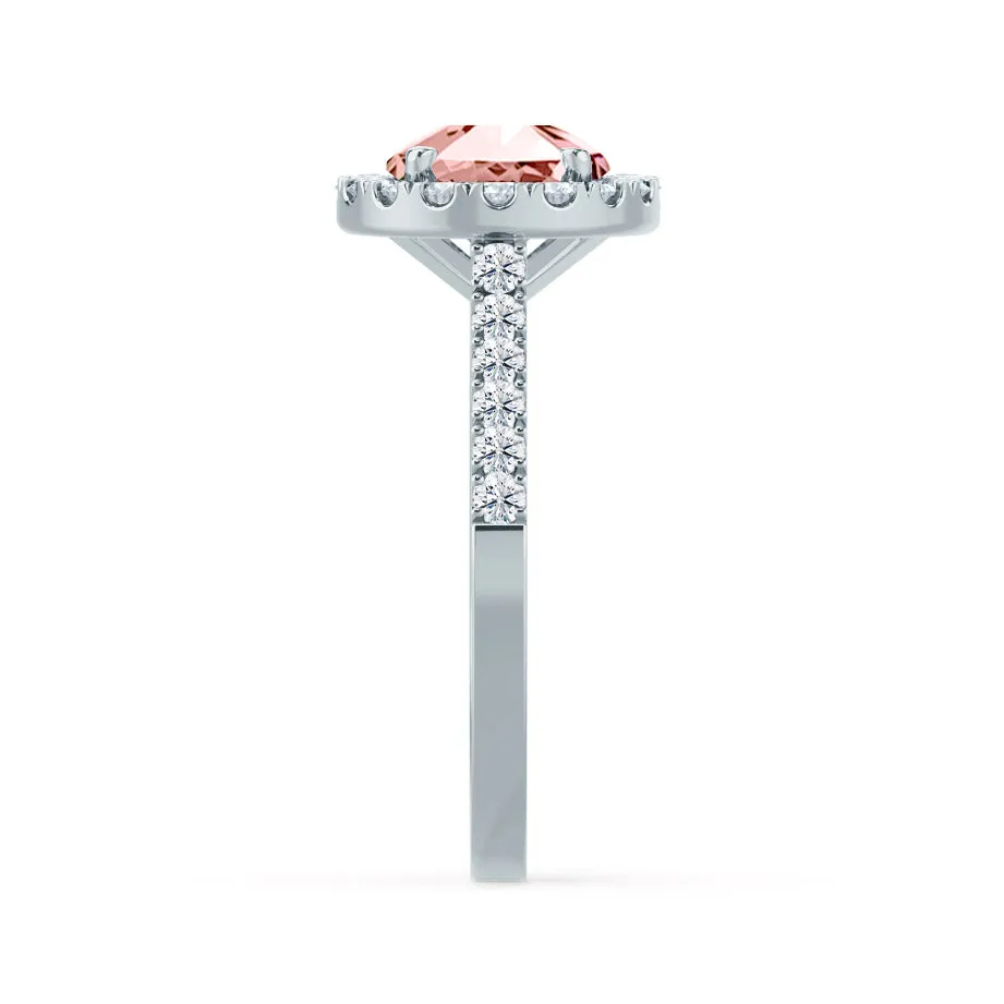 CECILY - Chatham® Lab Grown Champagne Sapphire & Diamond 18k White Gold Halo Ring