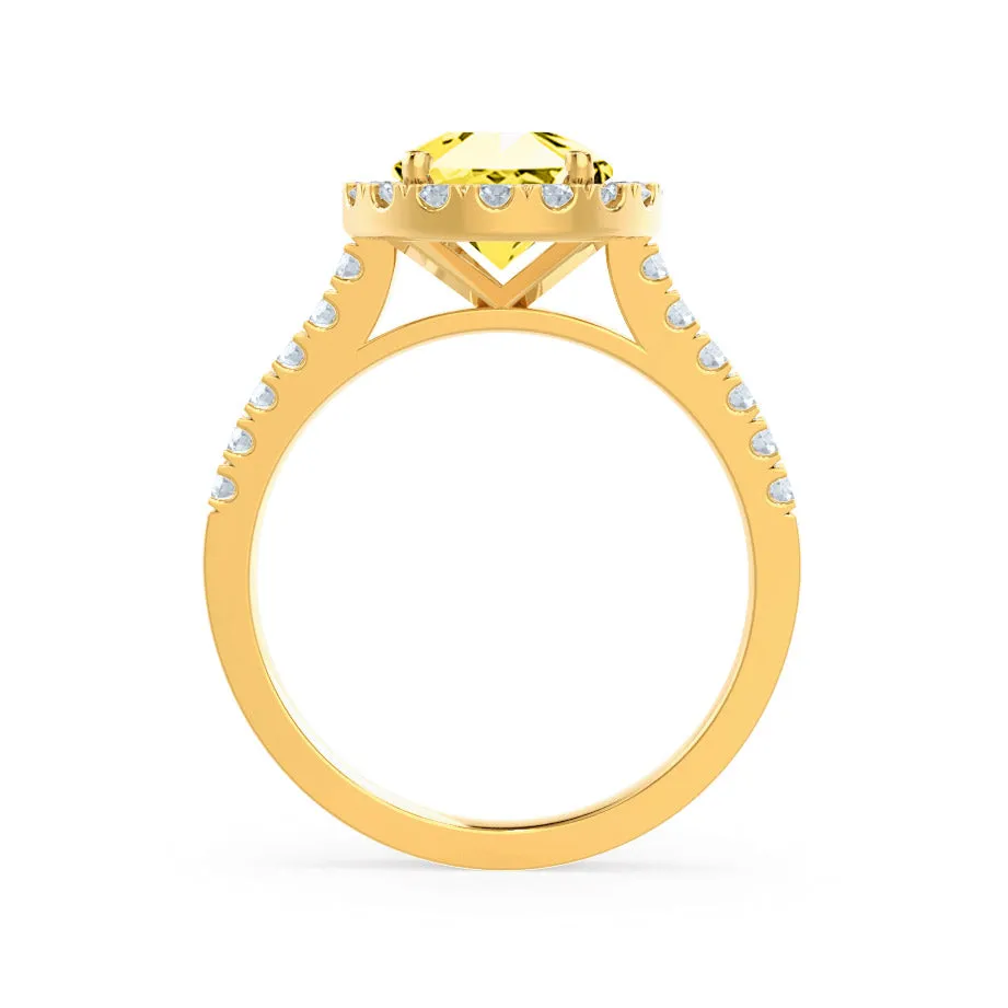 CECILY - Chatham® Lab Grown Yellow Sapphire & Diamond 18k Yellow Gold Halo Ring