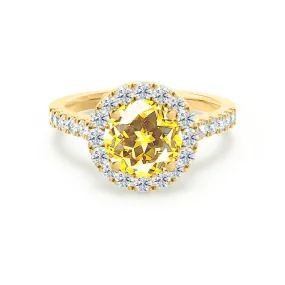 CECILY - Chatham® Lab Grown Yellow Sapphire & Diamond 18k Yellow Gold Halo Ring