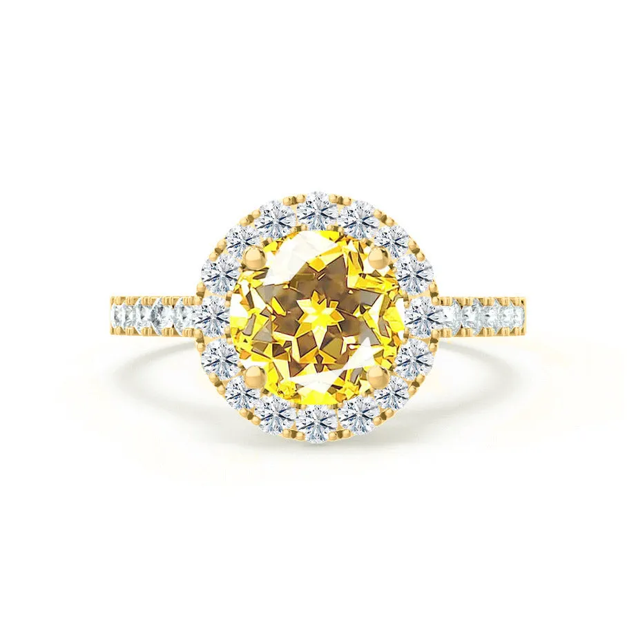 CECILY - Chatham® Lab Grown Yellow Sapphire & Diamond 18k Yellow Gold Halo Ring