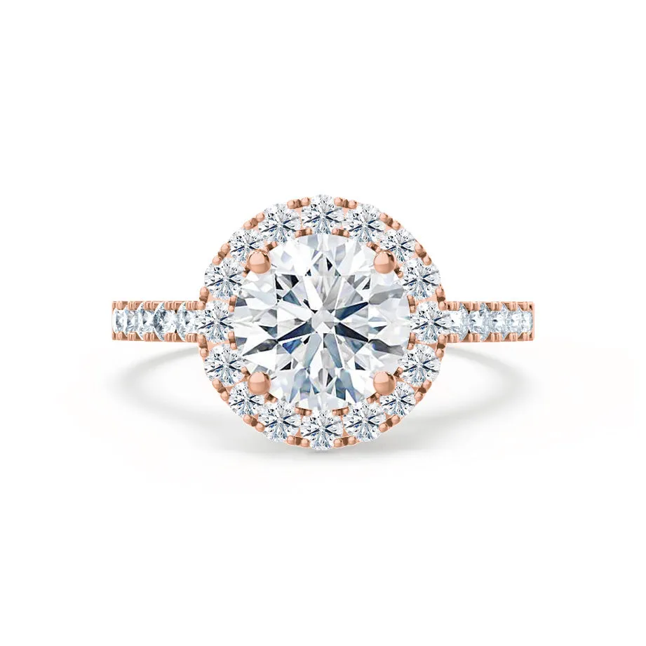 CECILY - Round Moissanite & Diamond 18k Rose Gold Halo