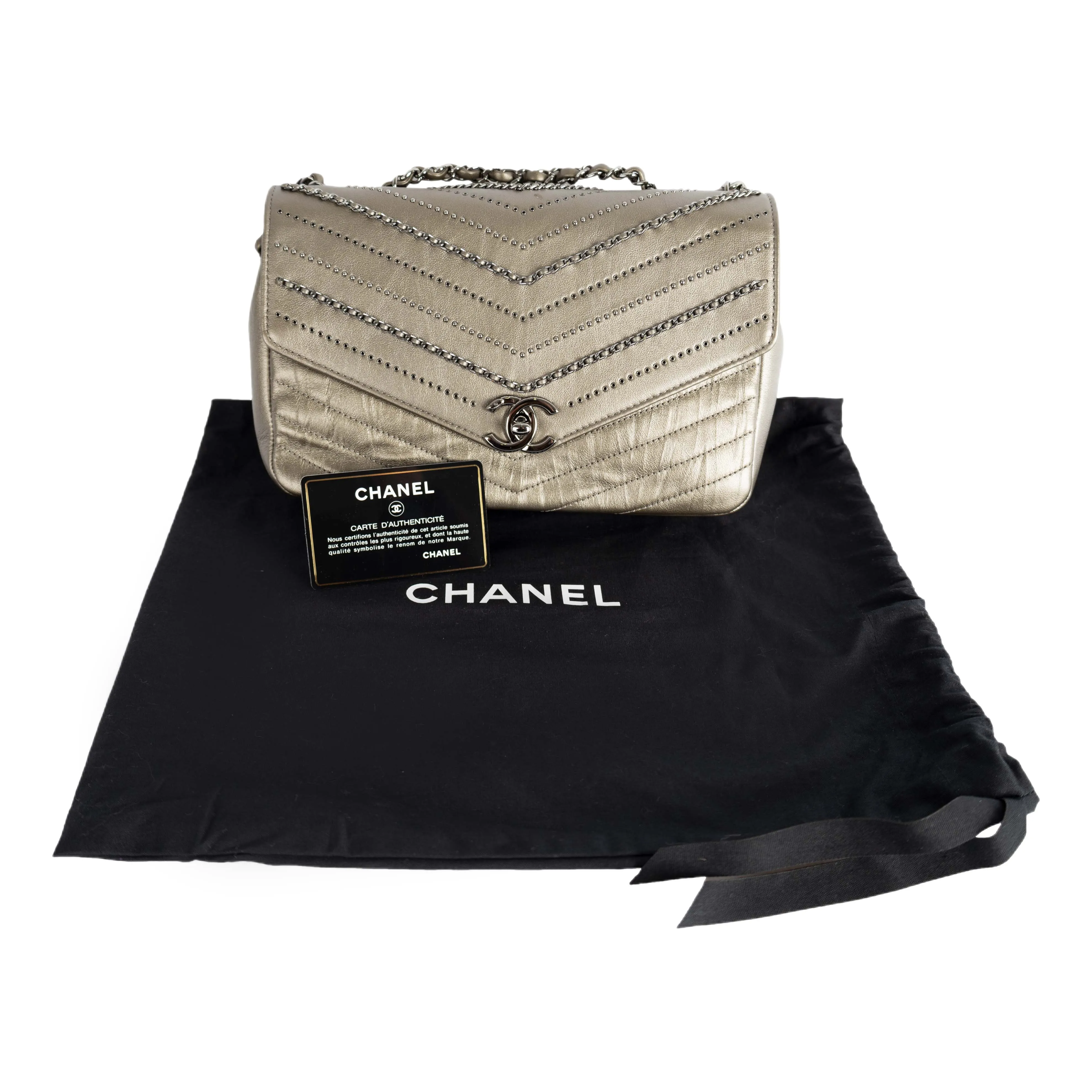 Chanel Embellished 'Chain Sequins' Chevron Flap Bag - '10s