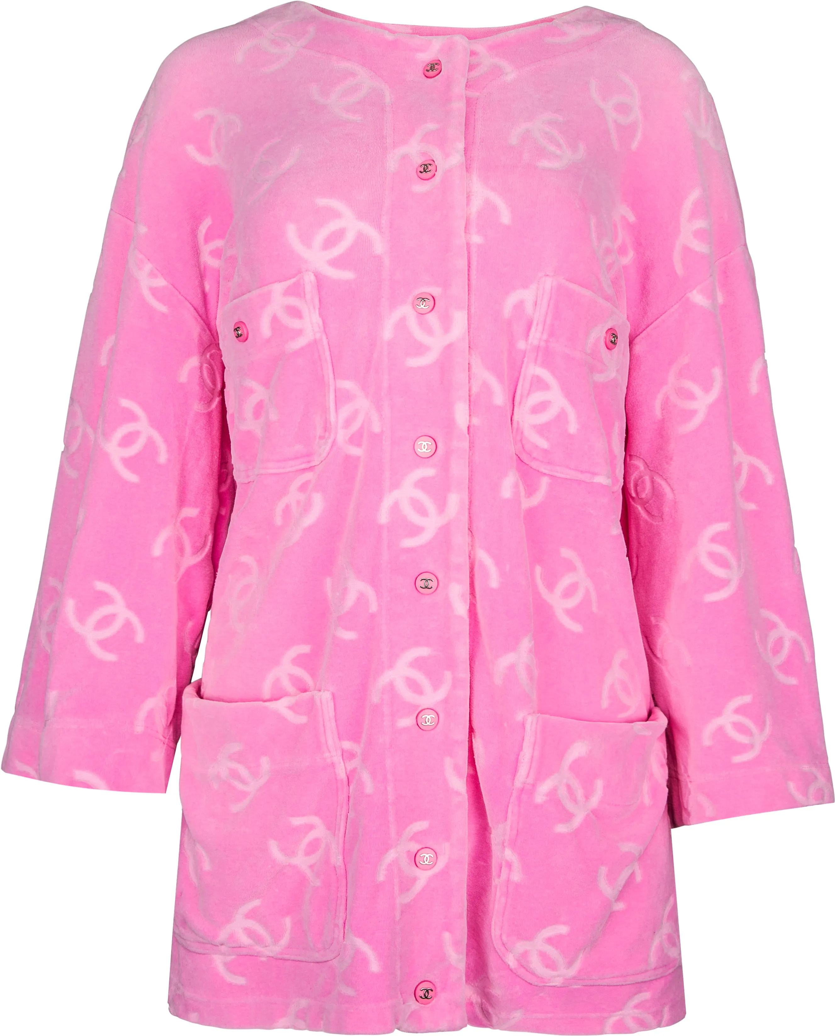 Chanel Pink Velour Logo Spring 1996 Runway Jacket