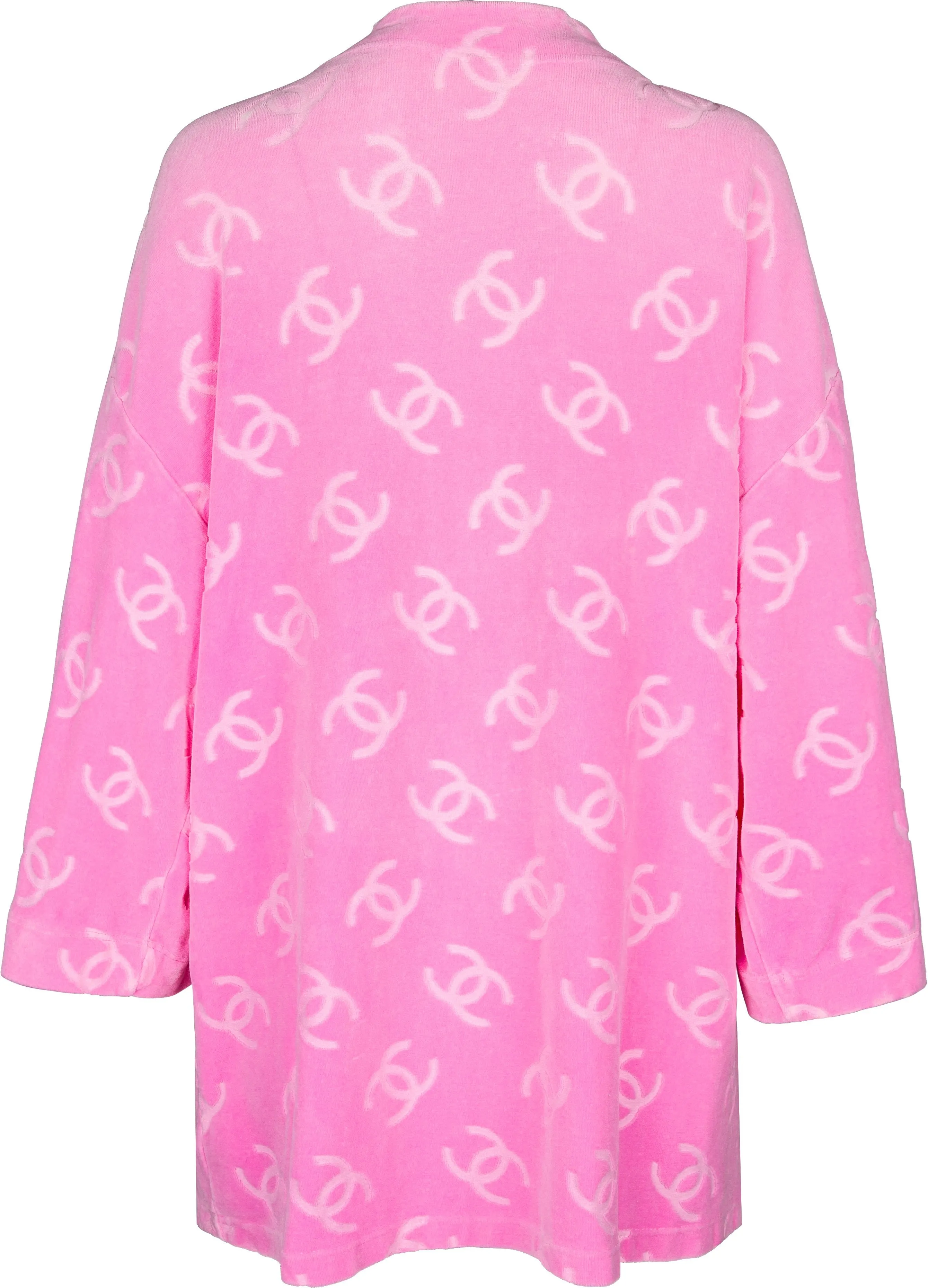 Chanel Pink Velour Logo Spring 1996 Runway Jacket