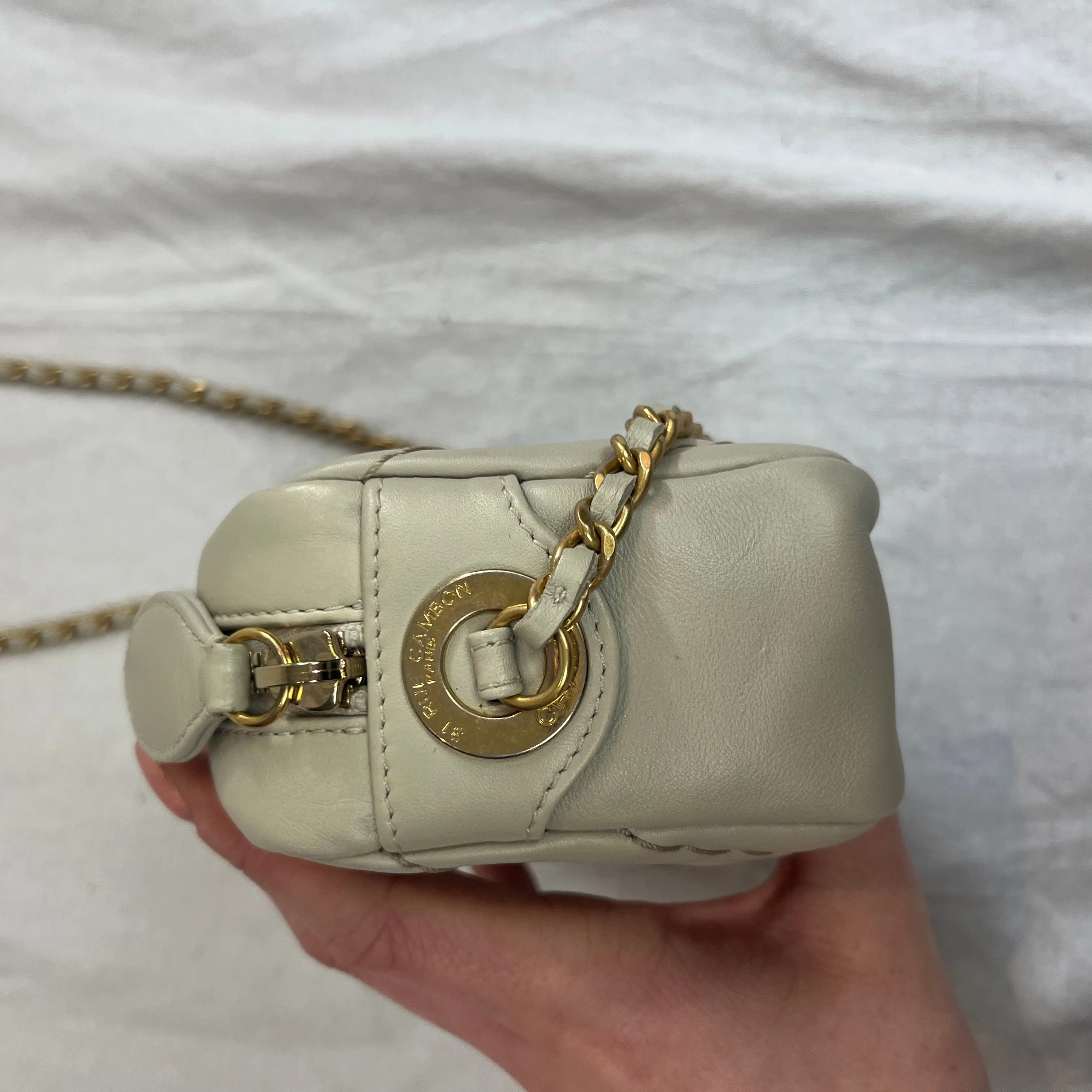 Chanel SS12 Deep Cream Topstitched Chevron Mini Shoulderbag