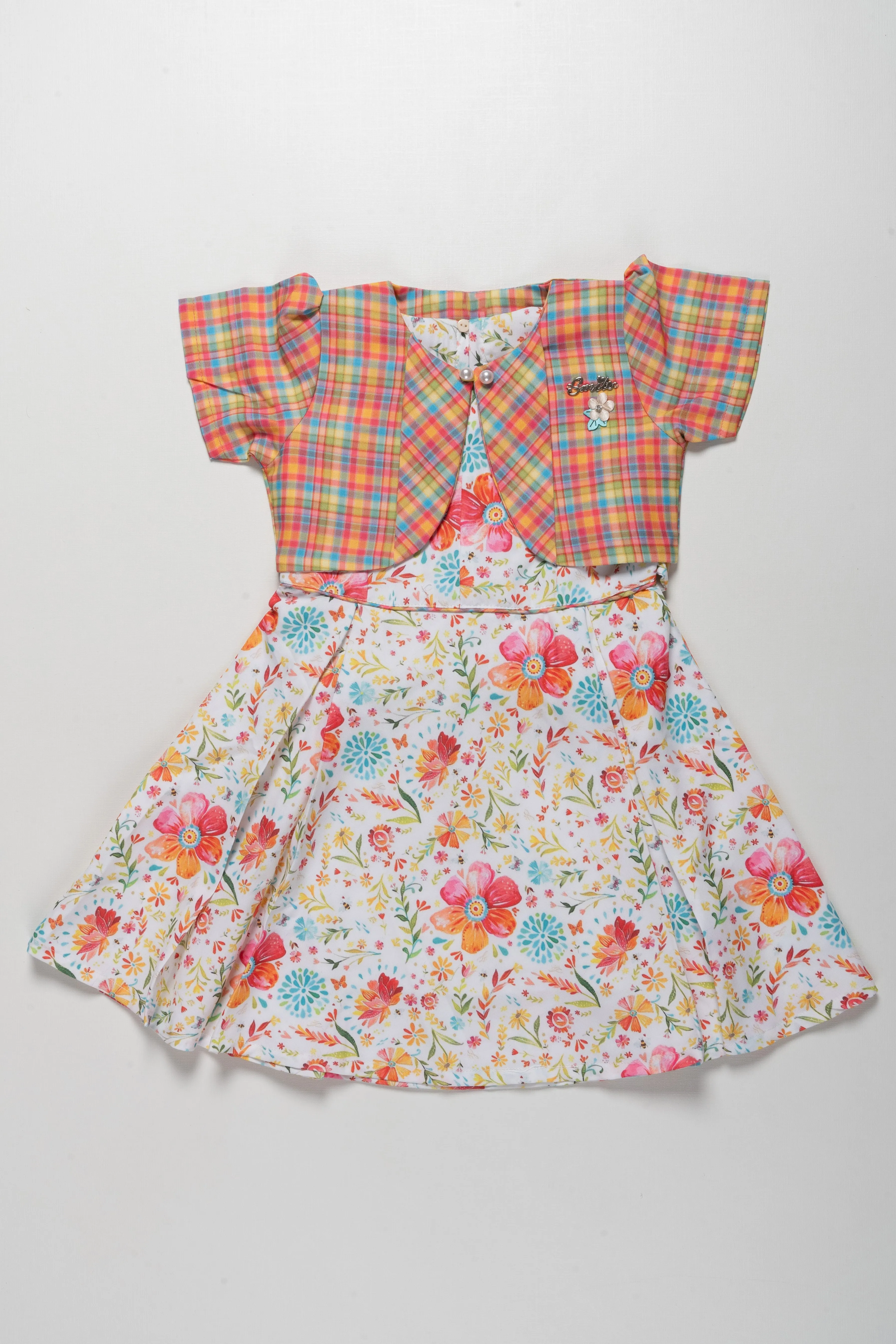 Charming Girls Checkered Top and Floral Frock Set