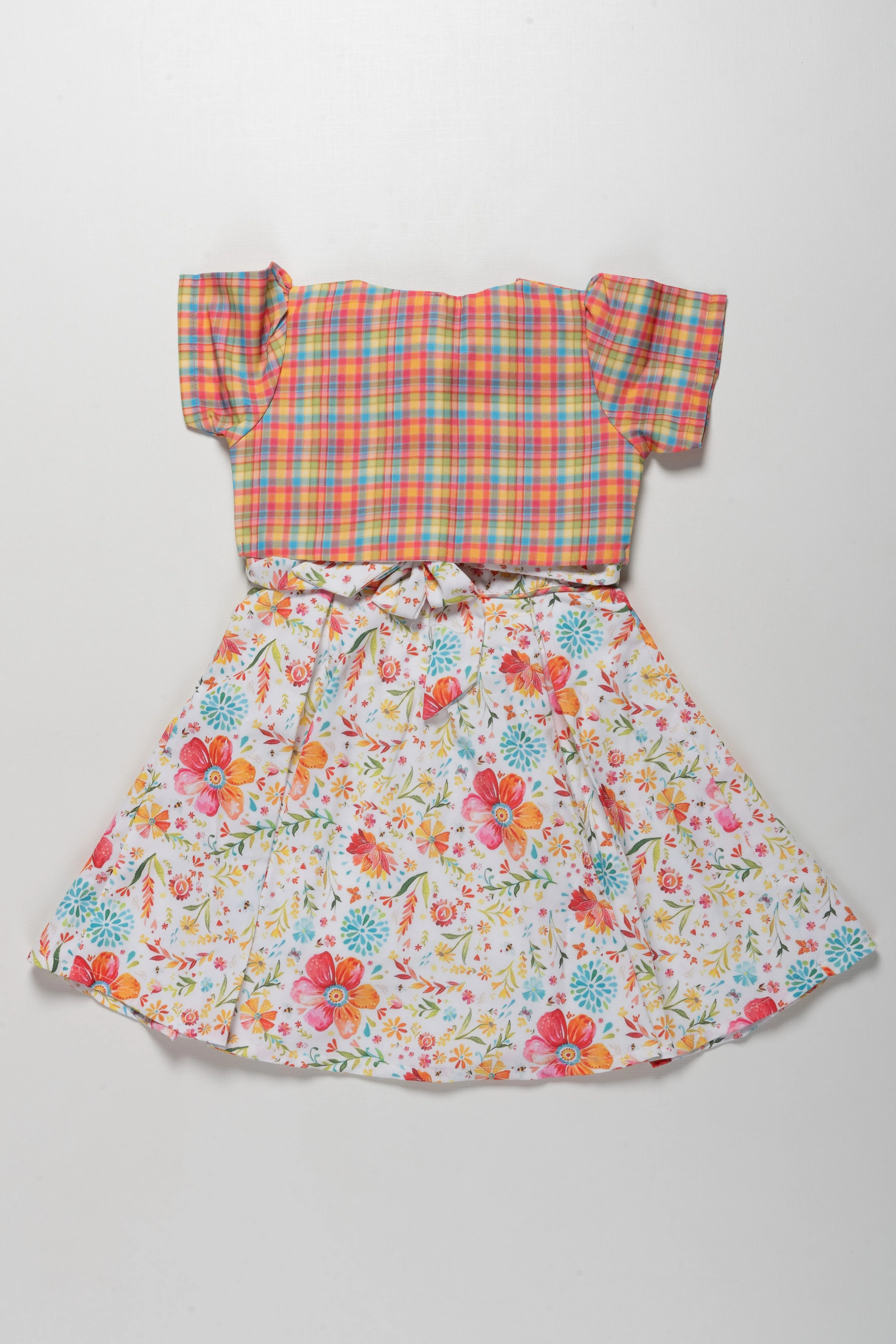 Charming Girls Checkered Top and Floral Frock Set