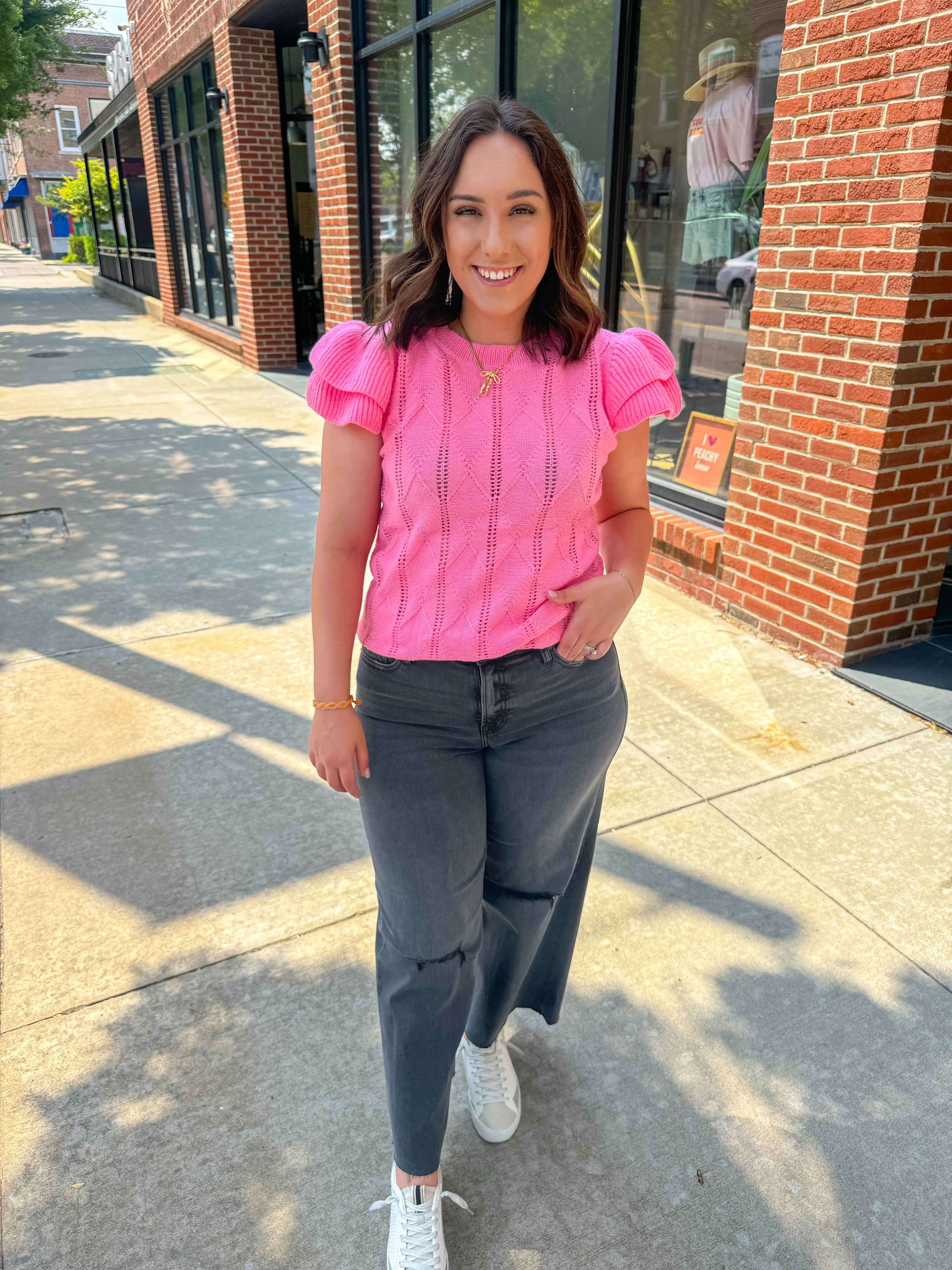 Chrissy Flutter Sleeve Pink Knit Top