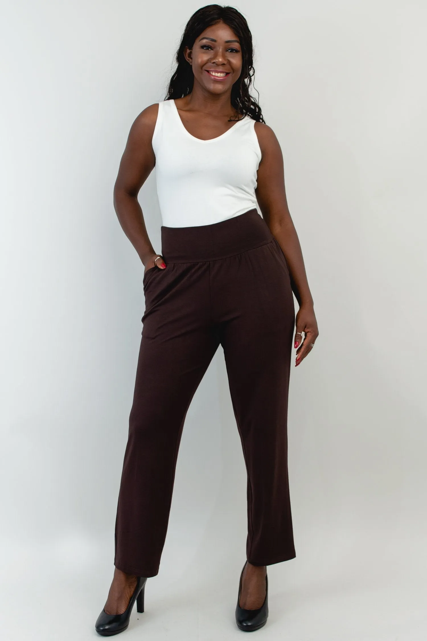 Clair Petite Pant, Coffee, Bamboo