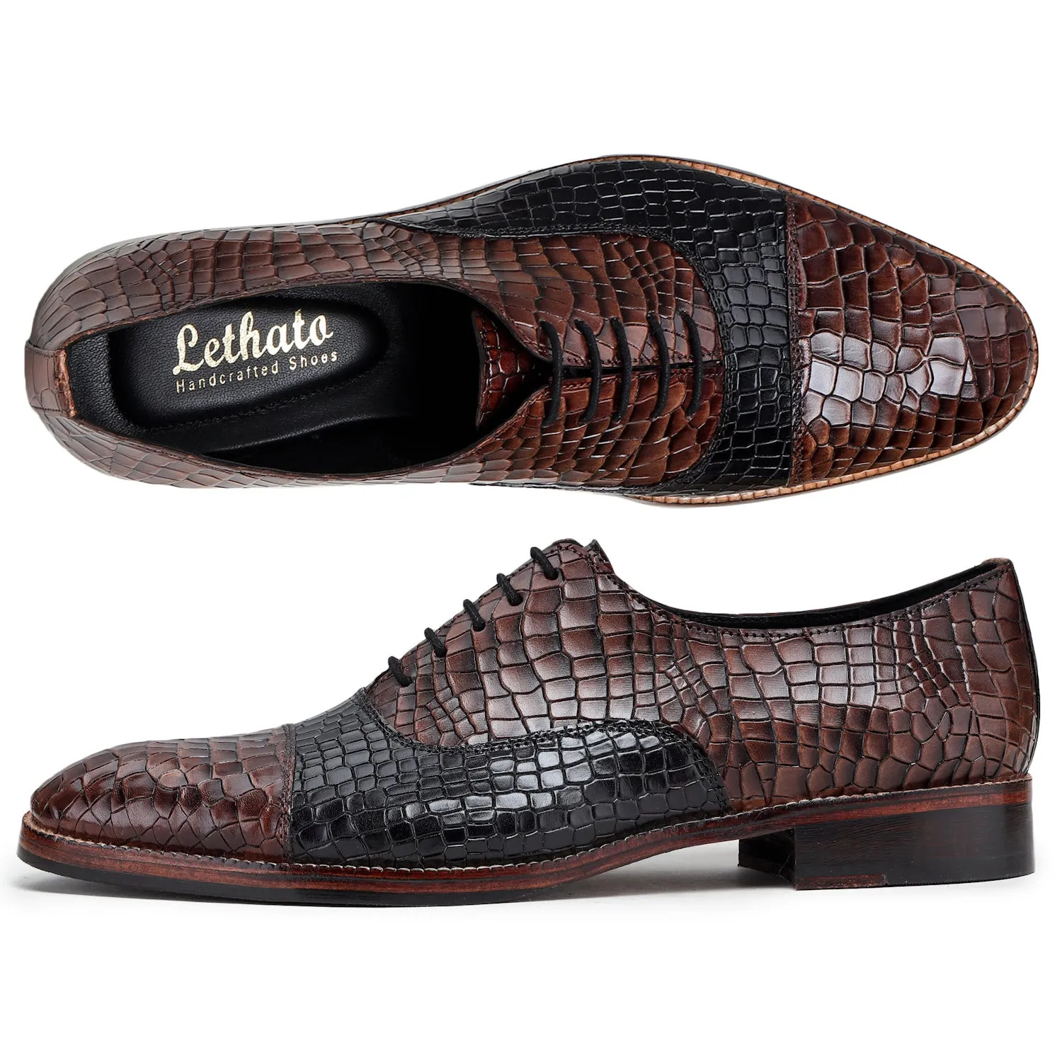 Classic Captoe Oxford- Croc Brown