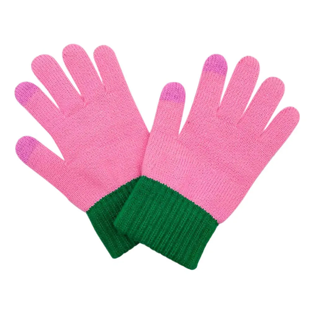 Color Block Ribbed Touch Smart Gloves