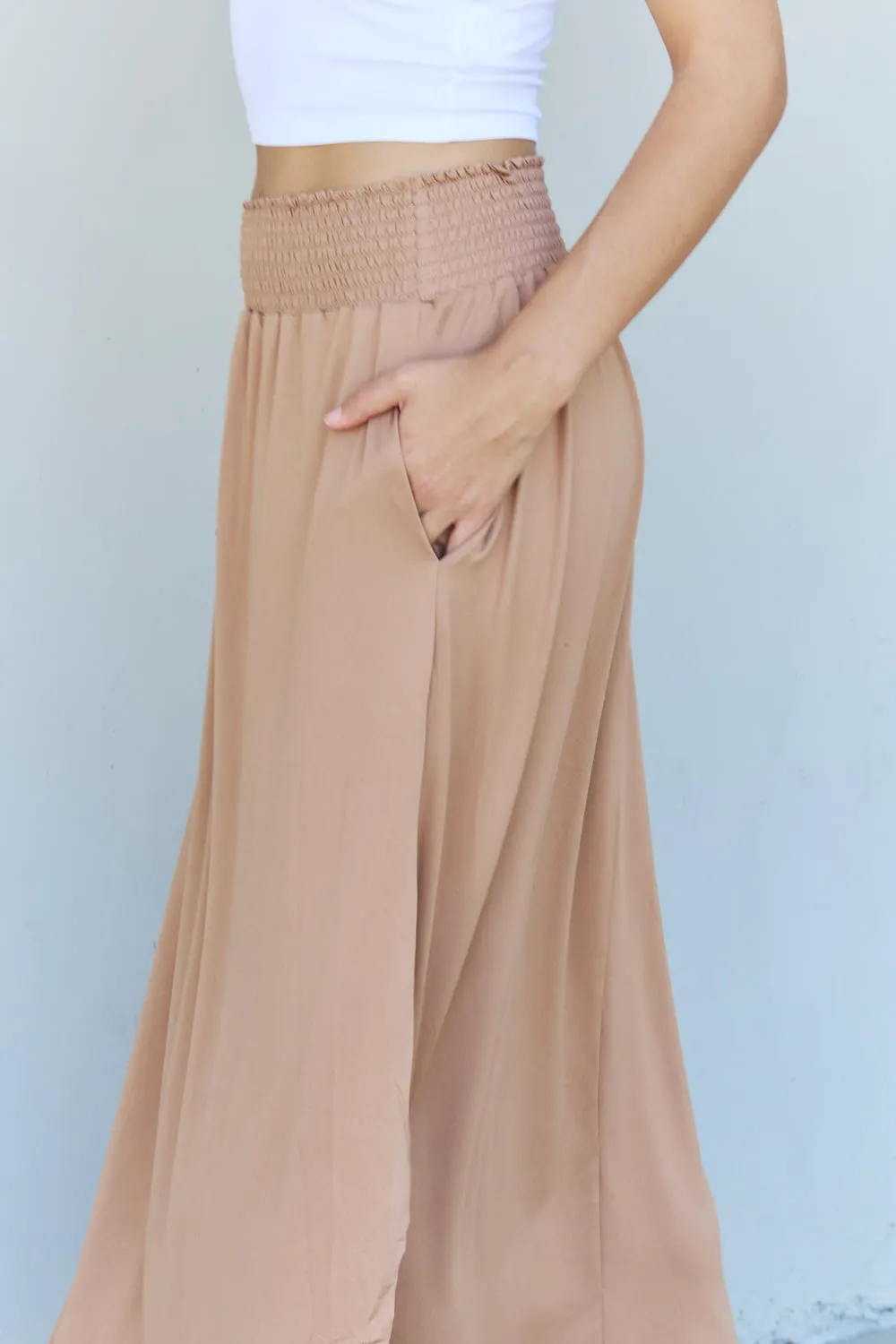 Comfort Princess Full Size High Waist Scoop Hem Maxi Skirt in Tan