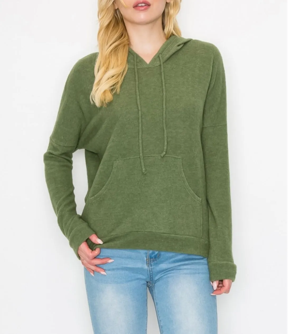 Comfy hoodie top in our  h. green cozy brushed jersey