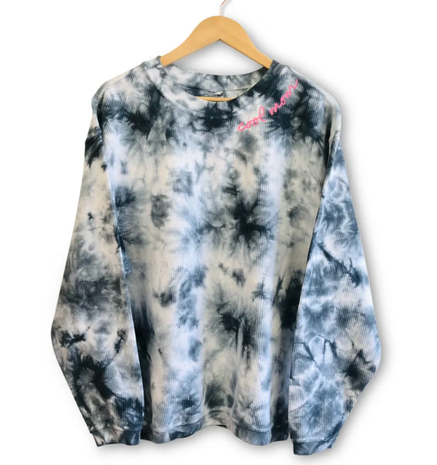 COOL MOM® Embroidered Corded Pullover - Tie Dye with Neon Pink