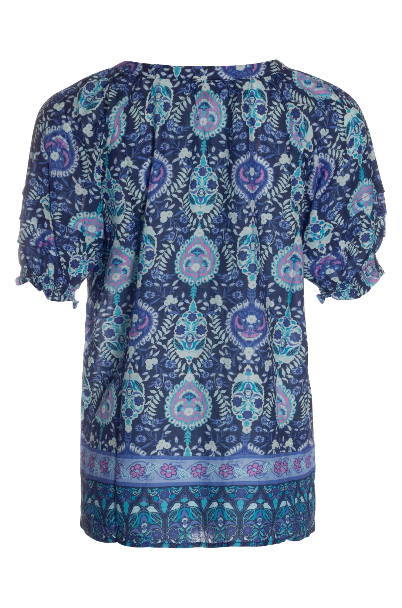 Cotton Blend Top with tie front | Purple Aqua Mosaic | 6548AR