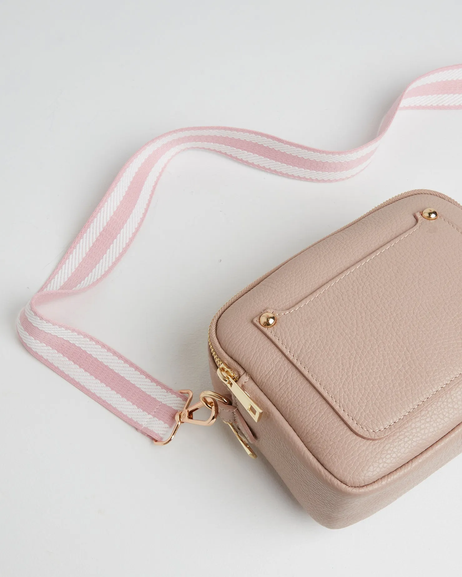 Crossbody Strap - Pink Candy Stripe (Gold Hardware)