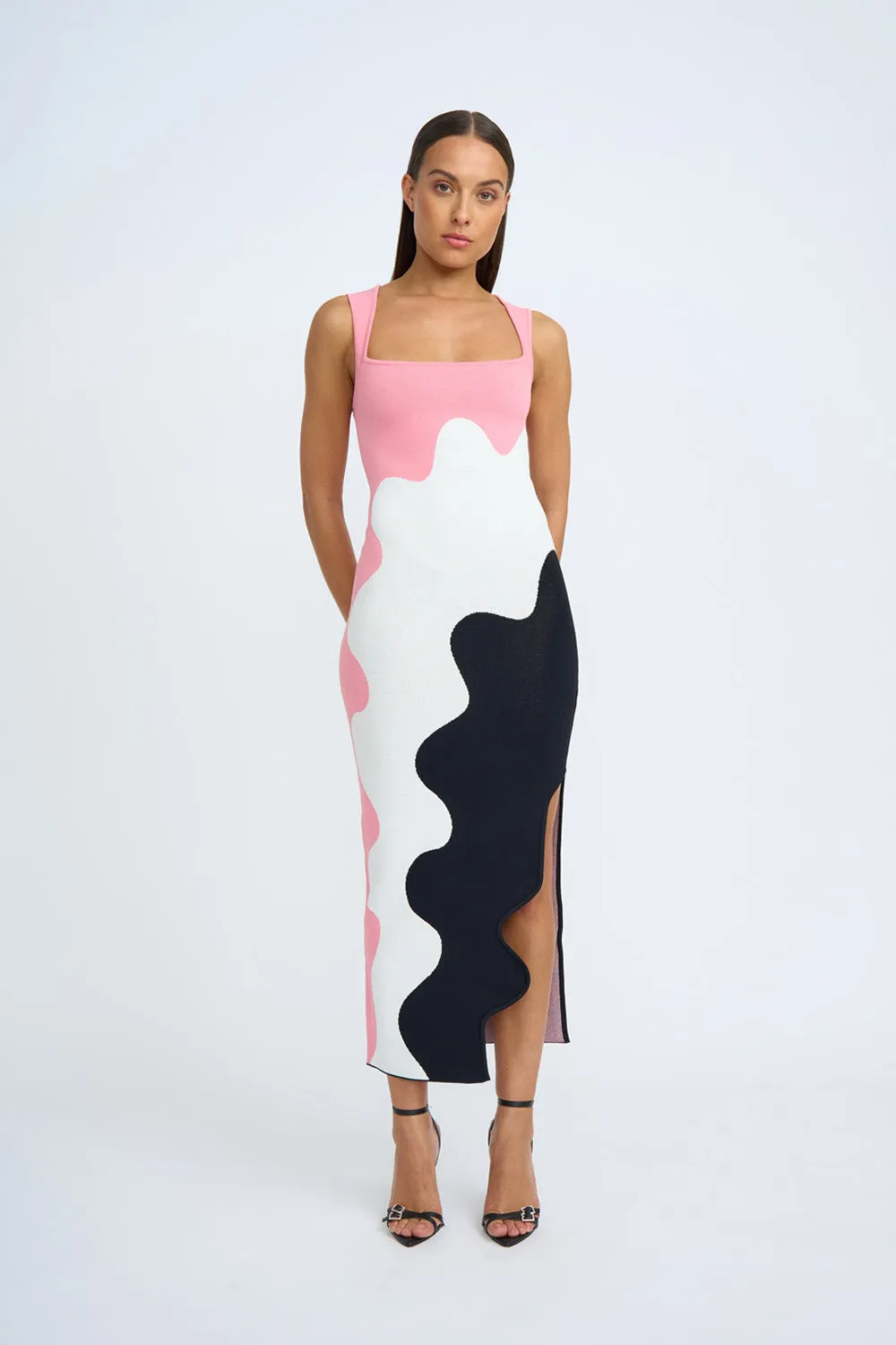 Dahlia Knit Midi Dress - Pink Ivory Black