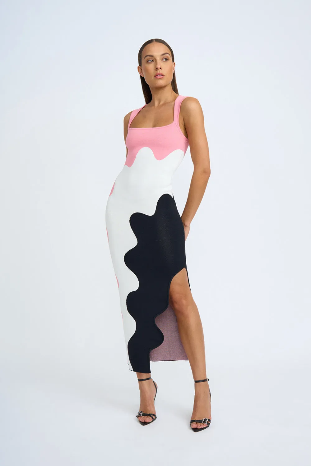 Dahlia Knit Midi Dress - Pink Ivory Black