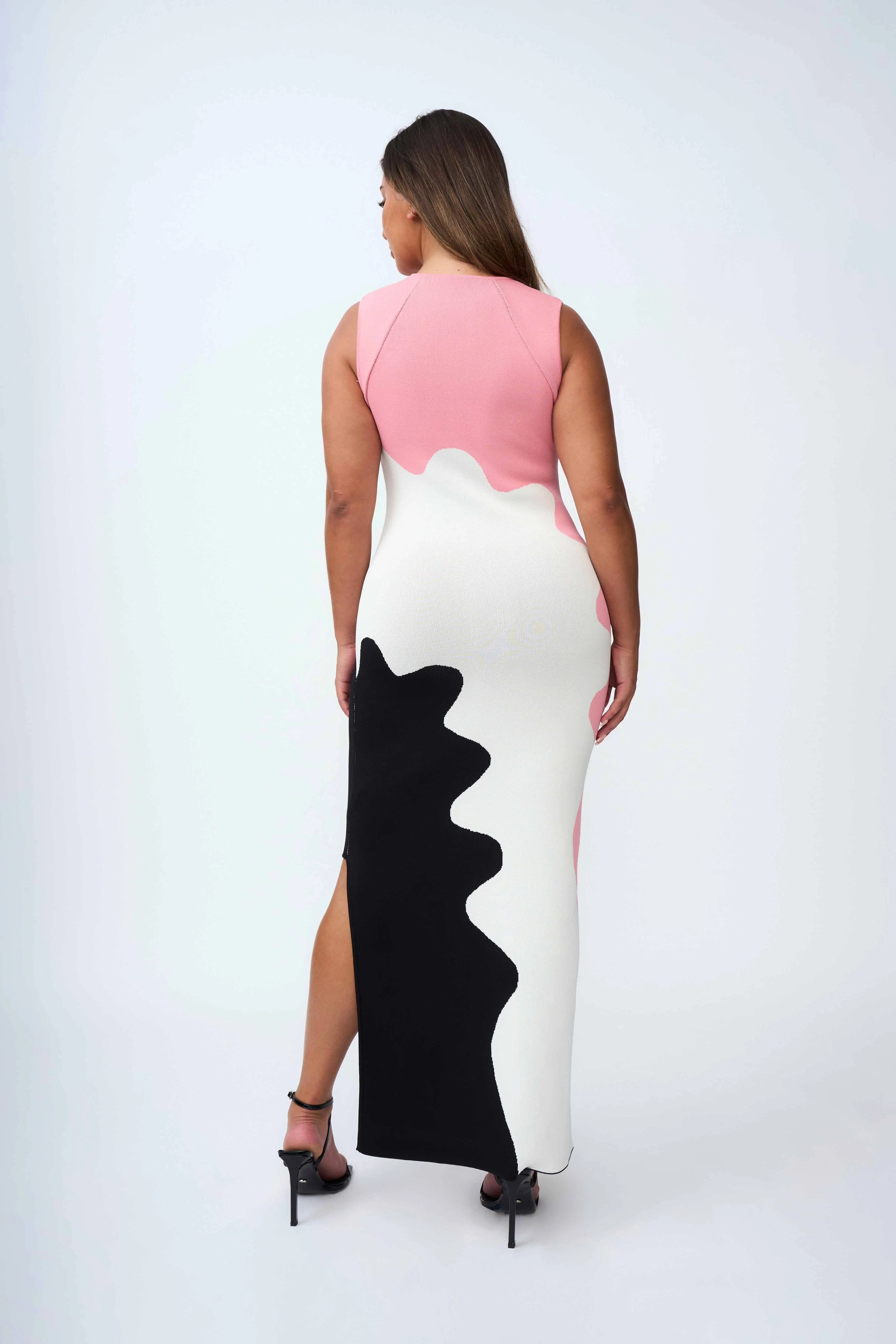 Dahlia Knit Midi Dress - Pink Ivory Black