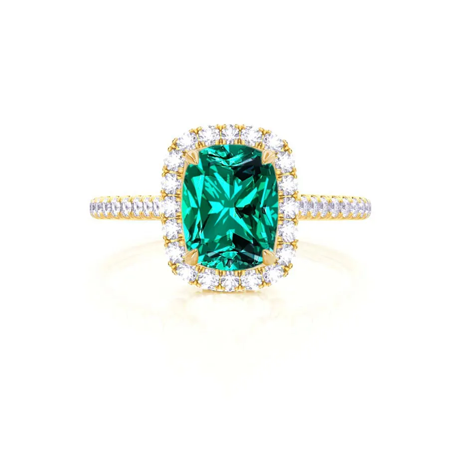 DARLEY - Chatham® Emerald Elongated Cushion Micro Pavé 18k Yellow Gold Halo