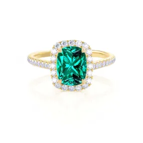 DARLEY - Chatham® Emerald Elongated Cushion Micro Pavé 18k Yellow Gold Halo